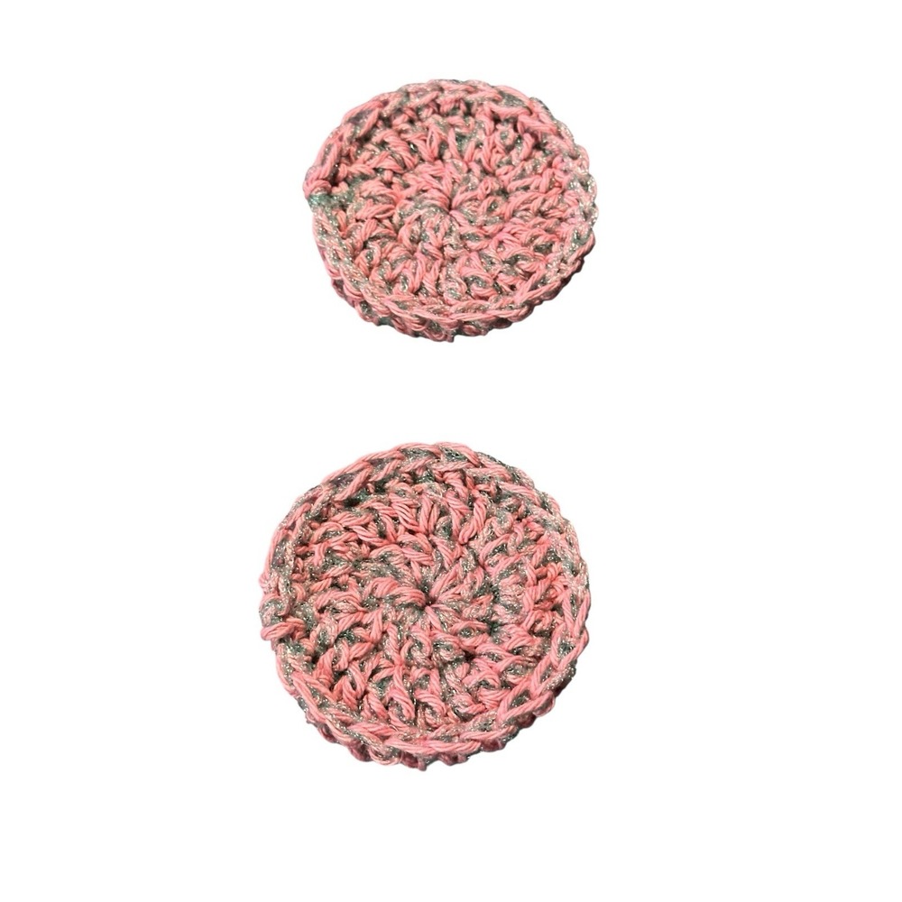 NEW set of 2 crochet handmade dish scrubbers 3 inches cotton nylon